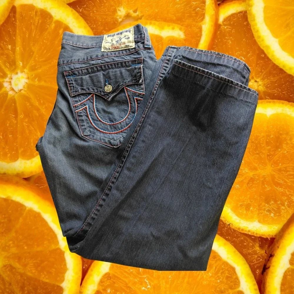 True Religion Straight Leg Jeans Mens Dark‎ Wash Denim Size 38